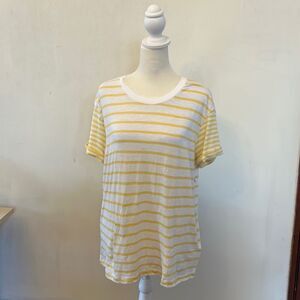 Caslon yellow and white striped cuffed short sleeve tee Size S NWOT